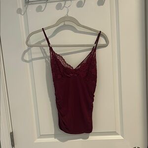 Burgundy Lace Trim Cami Top